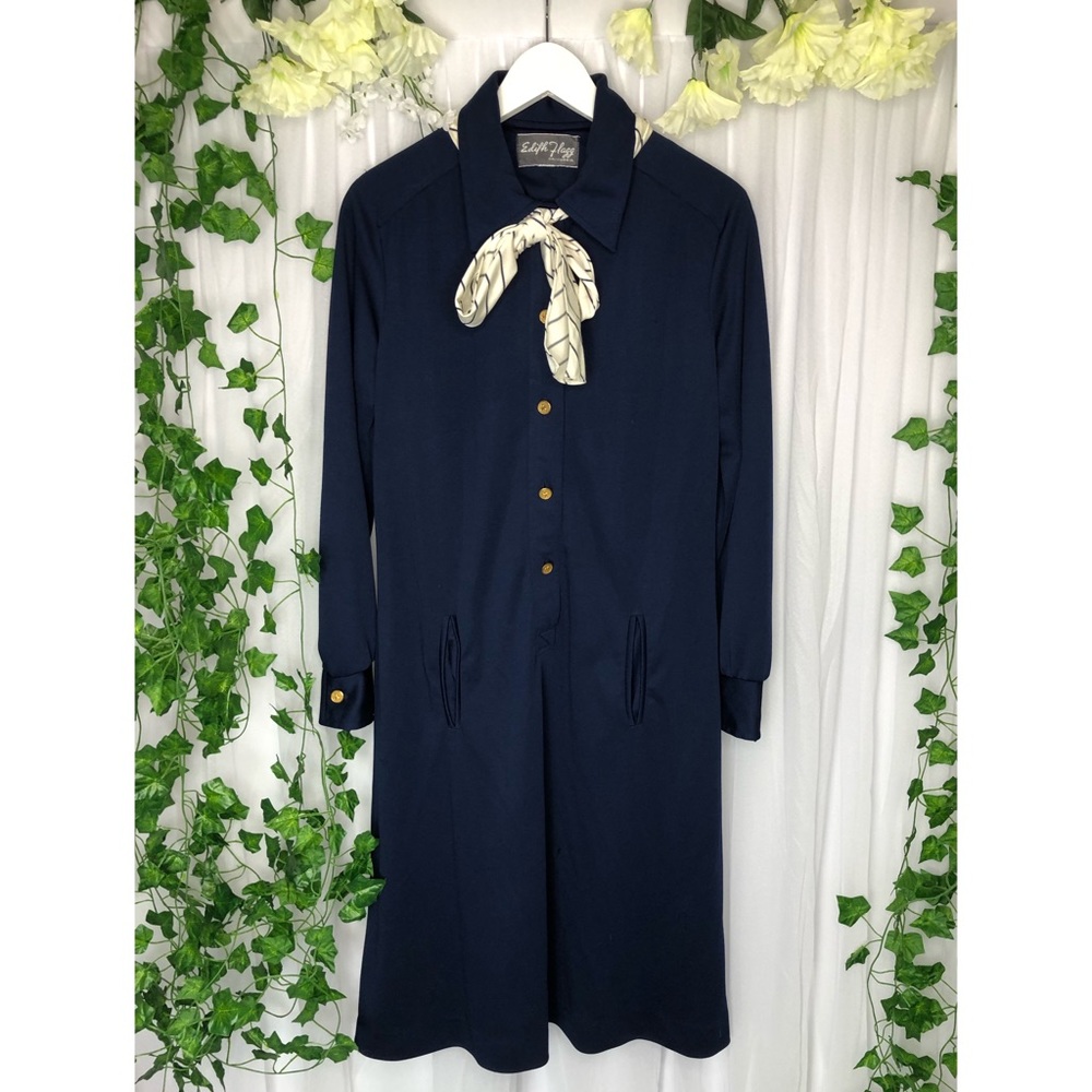 💙navy blue vintage dress with neck tie💙